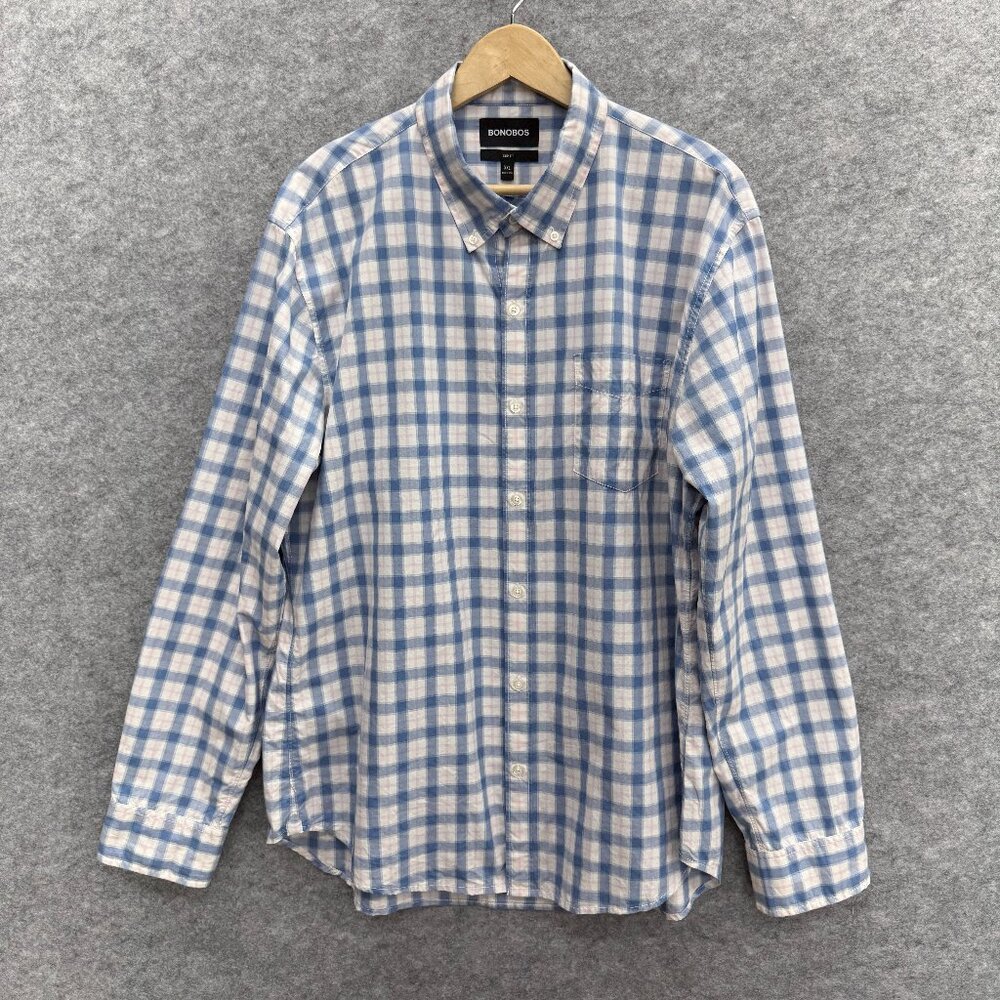 Bonobos Men's Button Down Casual Preppy Shirt Slim Fit, 100% Cotton, Blue XXL